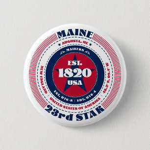 Patriotic Maine Circle with State Details 2 Inch Round Button