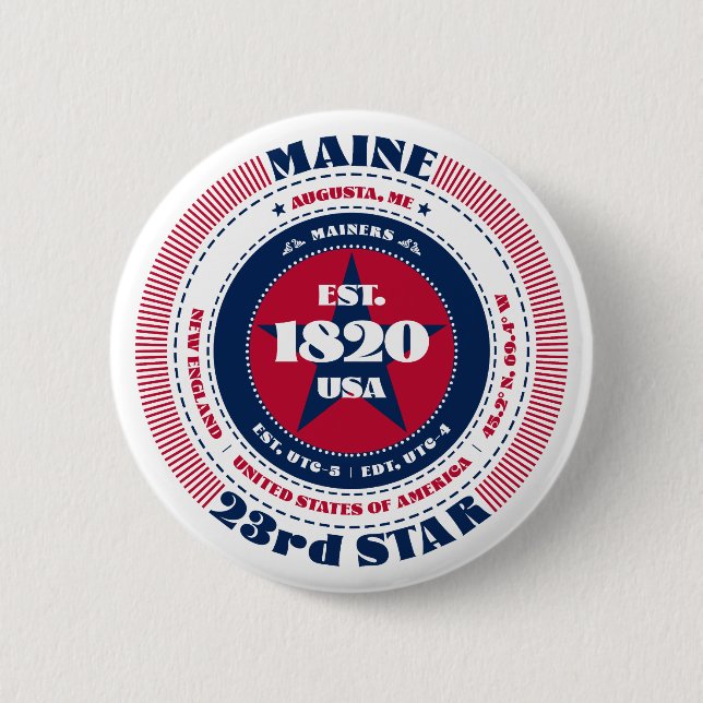 Patriotic Maine Circle with State Details 2 Inch Round Button (Front)