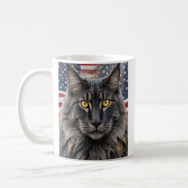 Patriotic Maine Coon Cat Coffee Mug (Left)