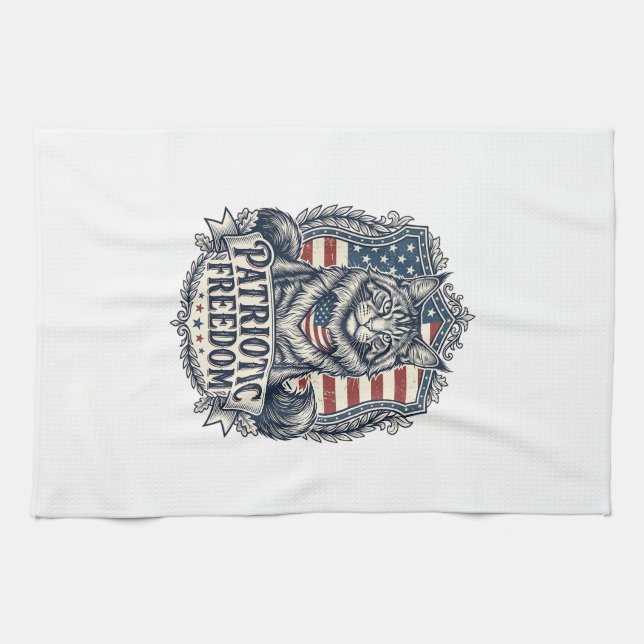Patriotic Maine Coon Cat Kitchen Towel (Horizontal)