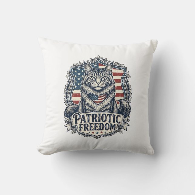 Patriotic Maine Coon Cat Throw Pillow (Front)