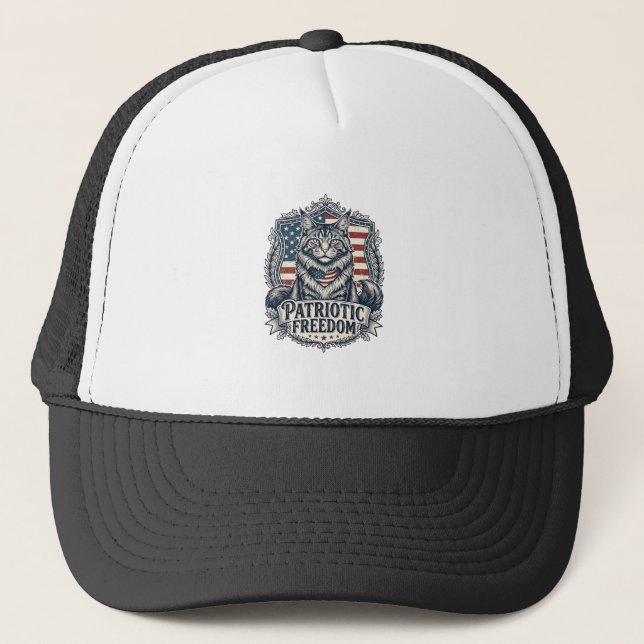 Patriotic Maine Coon Cat Trucker Hat (Front)
