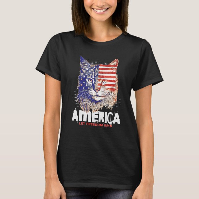 Patriotic Maine Coon Face Independence Day Feline  T-Shirt (Front)
