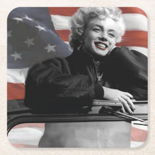 Patriotic Marilyn Square Paper Coaster