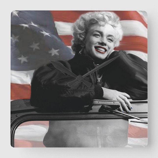 Patriotic Marilyn Square Wall Clock (Front)