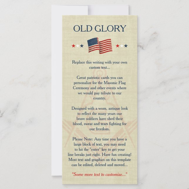 Patriotic Masonic Old Glory Flag Cards | Freemason (Front)