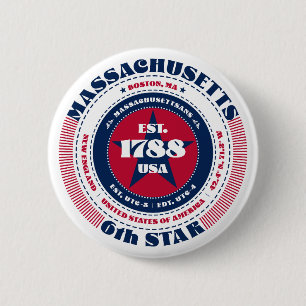 Patriotic Massachusetts Circle with State Details 2 Inch Round Button