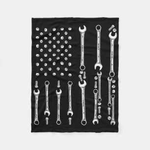 Patriotic Mechanic Tools Independence Day Usa Flag Fleece Blanket