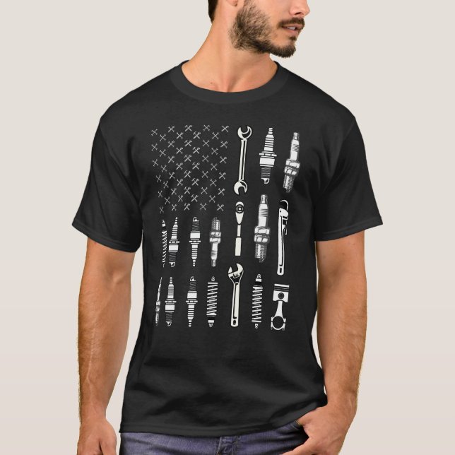 Patriotic Mechanic USA American Flag 4th Of July T-Shirt (Front)