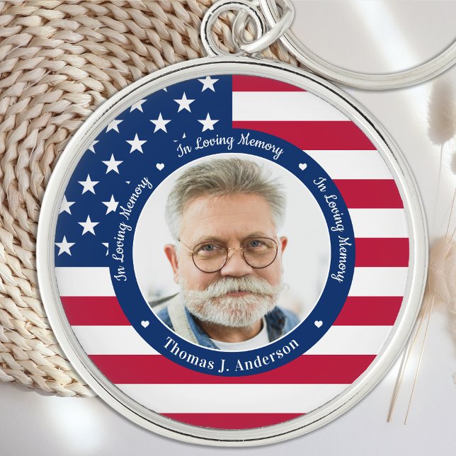 Patriotic Memorial American Flag Custom Photo Keychain (Creator Uploaded)