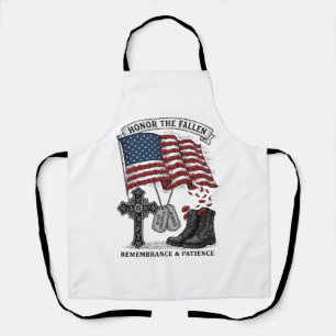 Patriotic Memorial Cross Boots Poppy Flag Shirt_1 Apron