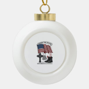 Patriotic Memorial Cross Boots Poppy Flag Shirt_1 Ceramic Ball Christmas Ornament