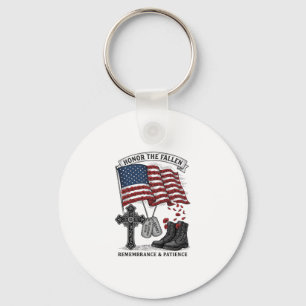 Patriotic Memorial Cross Boots Poppy Flag Shirt_1 Keychain