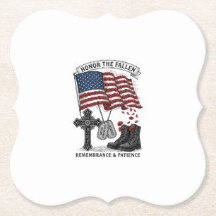 Patriotic Memorial Cross Boots Poppy Flag Shirt_1 Paper Coaster