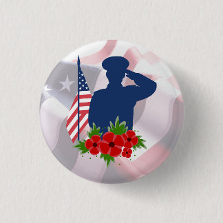Patriotic Memorial Day American Soldier Salute 1 Inch Round Button