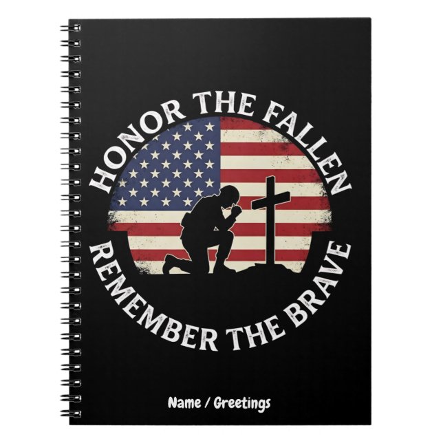  Patriotic Memorial Day Honour The Fallen Kneeling Notebook (Front)