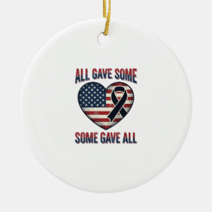 Patriotic Memorial Heart Ribbon Veteran Shirt Desi Ceramic Ornament