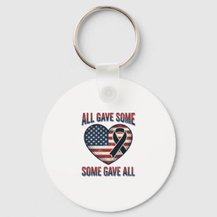 Patriotic Memorial Heart Ribbon Veteran Shirt Desi Keychain
