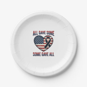 Patriotic Memorial Heart Ribbon Veteran Shirt Desi Paper Plate