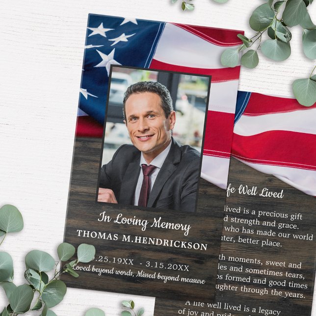 Patriotic Memorial Photo Funeral Prayer Card (Creator Uploaded)