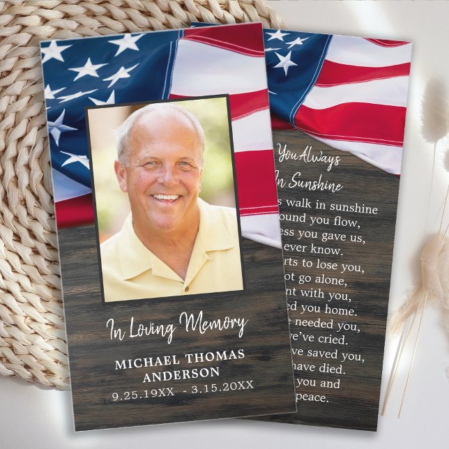 Patriotic Memorial US Flag Funeral Prayer Card  (Creator Uploaded)