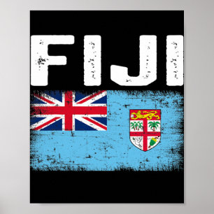 Patriotic Men Women Kid Fiji Flag Distressed Poster
