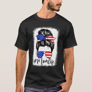 Patriotic Merica Messy Bun Girl 4th Of July Americ T-Shirt