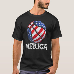Patriotic Merica Usa Flag Basketball  4th Of July T-Shirt