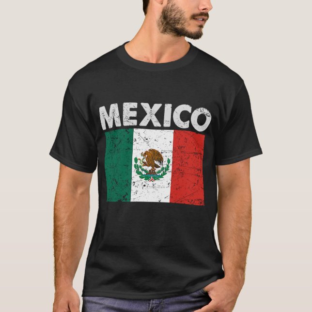 Patriotic Mexican Flag Pride Vintage Distressed T-Shirt (Front)