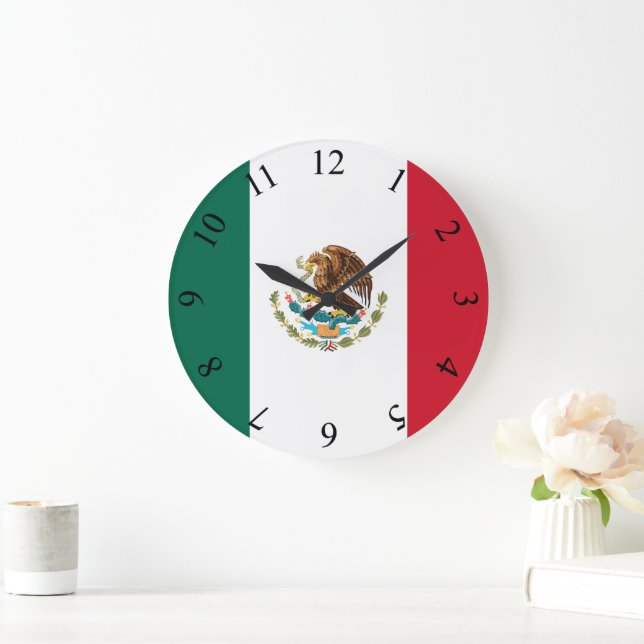 Patriotic Mexico Flag National Symbol Large Clock (Home)