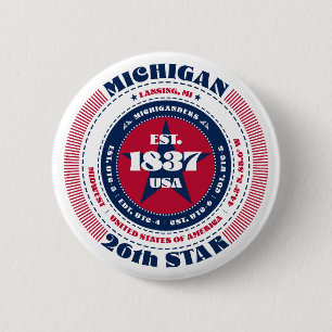 Patriotic Michigan Circle with State Details 2 Inch Round Button