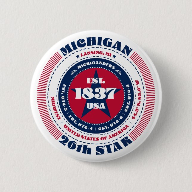 Patriotic Michigan Circle with State Details 2 Inch Round Button (Front)