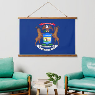 Patriotic Michigan Tapestry, Michigan Flag Hanging Tapestry