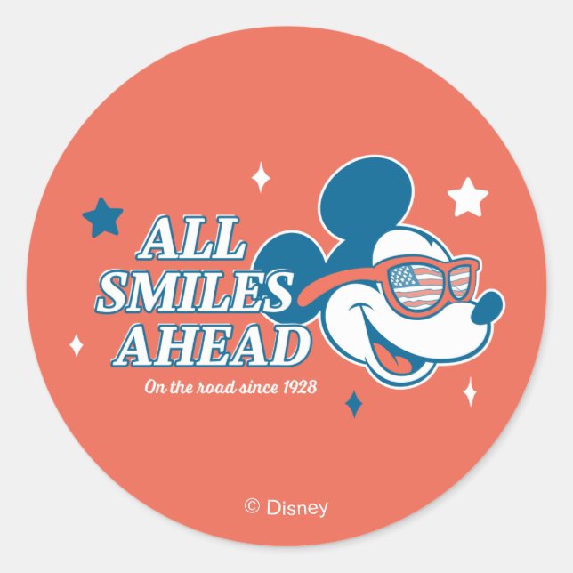 Patriotic Mickey Mouse All Smiles Ahead Classic Round Sticker (Front)