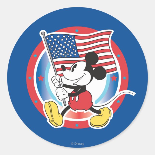 Patriotic Mickey Mouse Flag Design Classic Round Sticker (Front)