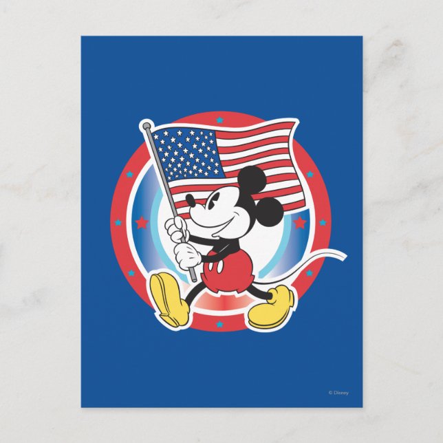 Patriotic Mickey Mouse Flag Design Holiday Postcard (Front)