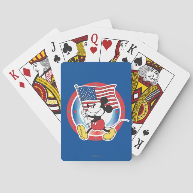 Patriotic Mickey Mouse Flag Design Playing Cards (Back)
