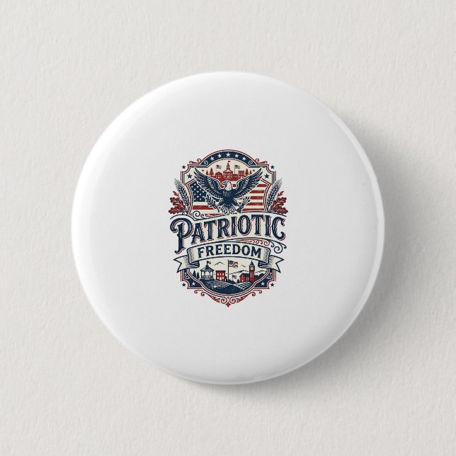 Patriotic Midwest Small Town Pride Vector Graphic  2 Inch Round Button (Front)