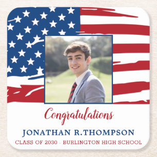 Patriotic Military American Flag Graduation Square Paper Coaster