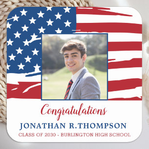 Patriotic Military American Flag Graduation Square Sticker