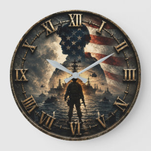Patriotic Military American Soldier Flag  Large Clock