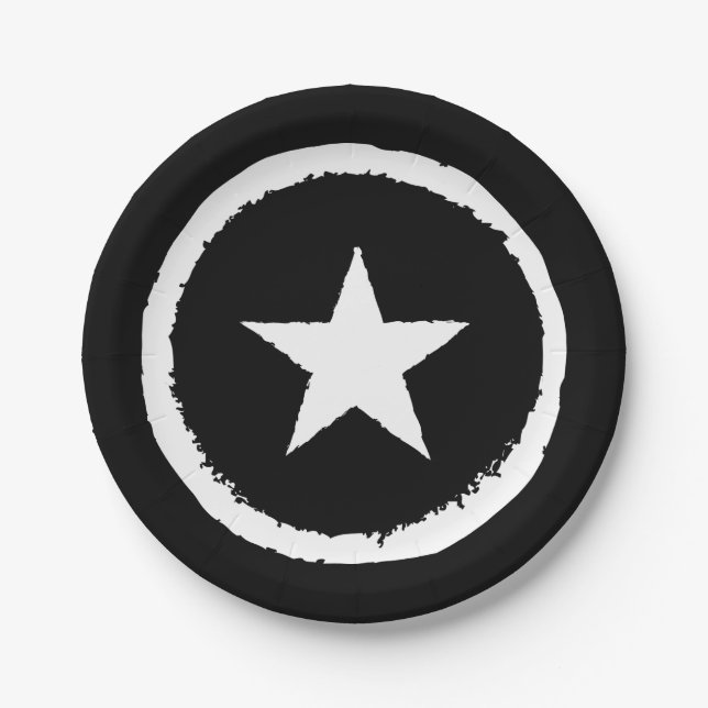 Patriotic Military Army War White Star Symbol Sign Paper Plate (Front)
