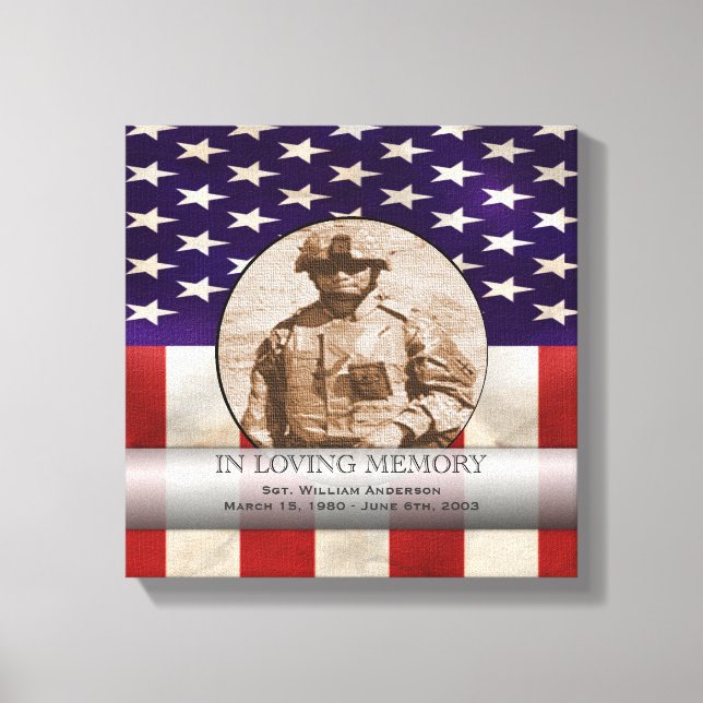 Patriotic Military Custom Personalized Memorial Canvas Print (Front)