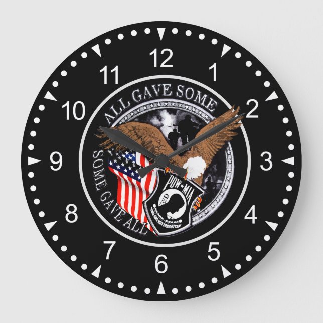 Patriotic Military Eagle POW-MIA  Large Clock (Front)