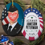 Patriotic Military Gift Photo Rank Name Christmas Ceramic Ornament<br><div class="desc">This patriotic personalized US Military photo keepsake oval Christmas tree ceramic ornament gift features your hero's image, and rank / last name - with United States rank, name, and date printed inside a USA Flag frame on the back side ♥ Designed by a proud Air Force Mom ♥ Perfect gift...</div>