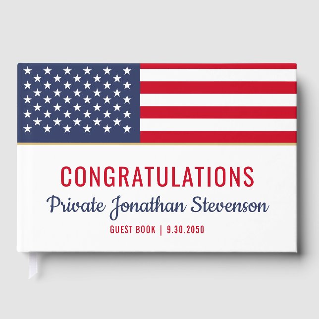 Patriotic Military Graduation Army American Flag Guest Book (Front)