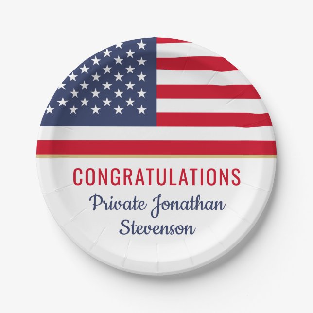 Patriotic Military Graduation Army American Flag Paper Plate (Front)
