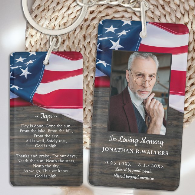 Patriotic Military Memorial American Flag Photo Keychain (Creator Uploaded)