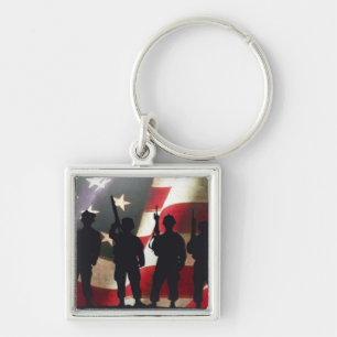 Patriotic Military Soldier Silhouettes Keychain