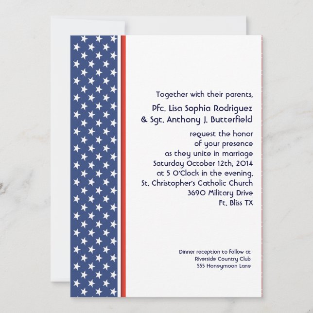 Patriotic Military Stars and Stripes Wedding Invitation (Front)